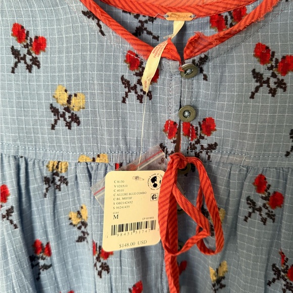 NEW Free People Blue Floral Ruffle Mini Dress - Picture 3 of 5